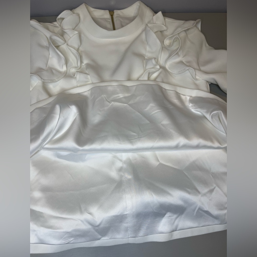 NWT Ted Baker White Long-Sleeve Ruffle A-Line Mini Dress- size 4 - Picture 9 of 9